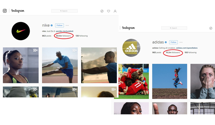 Nike vs Adiddas Social Media